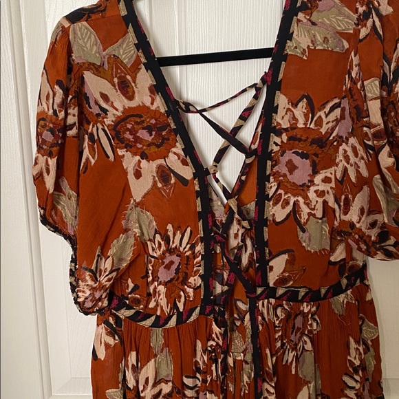 Free People Burnt Orange Black On The Edge Floral Romper - Picture 5 of 7